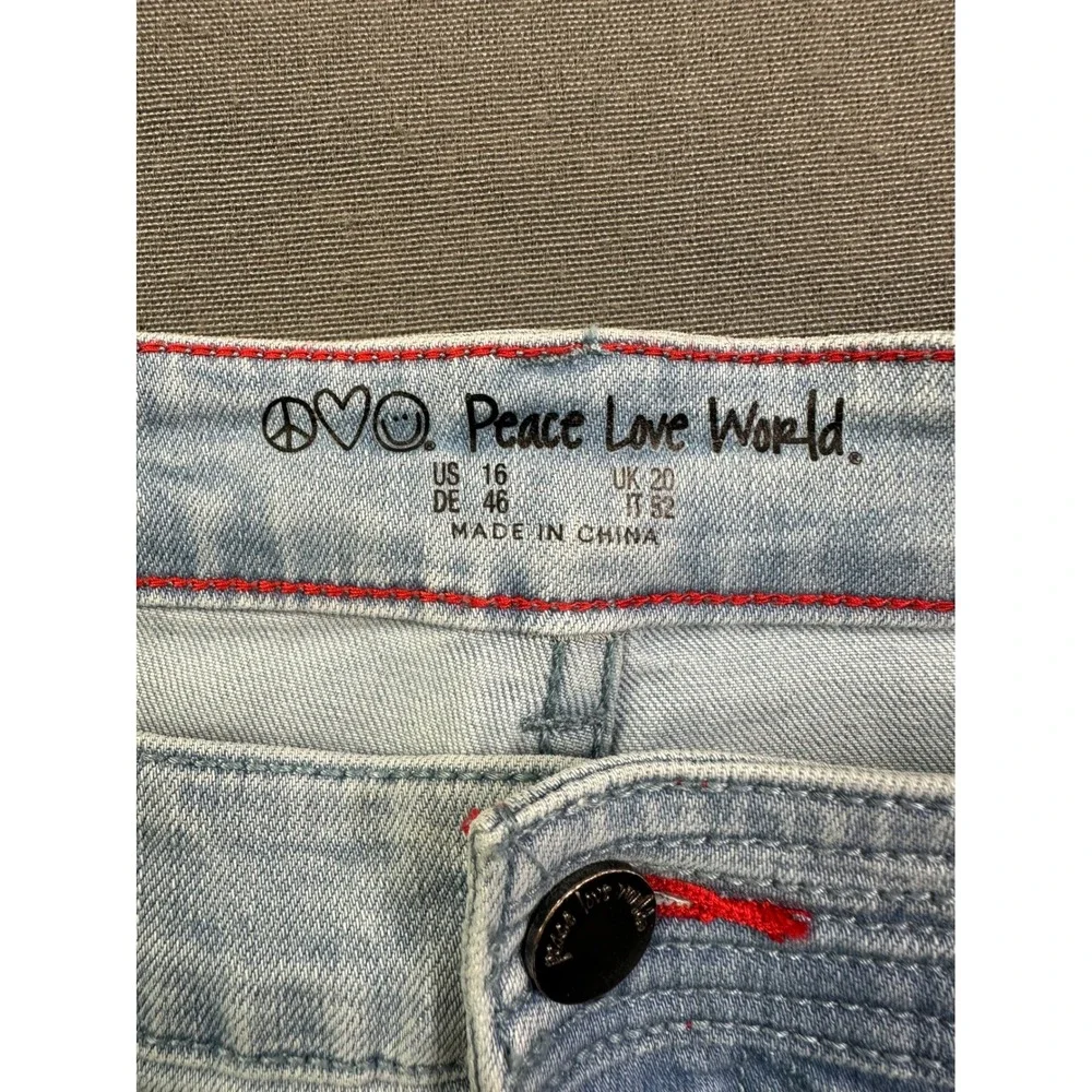 Peace Love World Light Wash Repreve Raw Hem Straight Leg‎ Jeans Womens 16 Blue